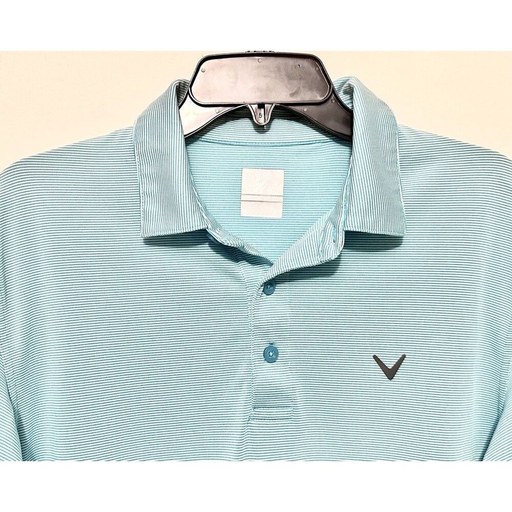 Callaway Golf Performance Polo Shirt Opti-Dri Aqua Blue Striped Poly Stretch M